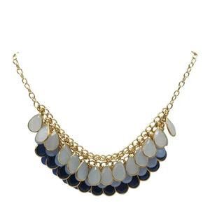Charming Charlie Three Blue Toned Acrylic Bib Bling Necklace 21"